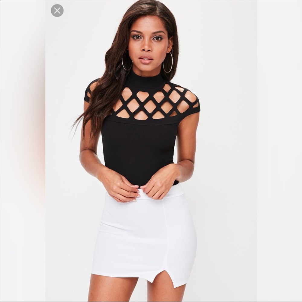 Black lazer cut high neck bodysuit